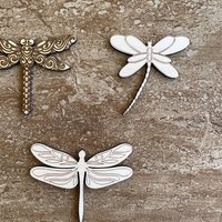 Handmade wooden DIY dragonfly cutout in three unique styles, ready to paint or decorate