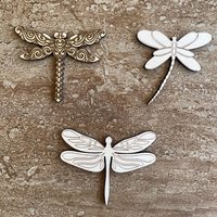 Handmade wooden DIY dragonfly cutout in three unique styles, ready to paint or decorate