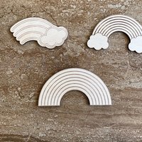 Handmade wooden DIY rainbow cutout in three unique styles, ready for paint or decorating