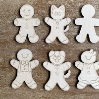 Handmade wooden DIY Gingerbread family cutout in six unique styles, ready for paint or decorating