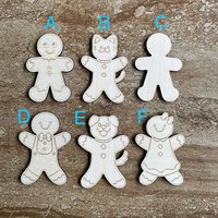 Handmade wooden DIY Gingerbread family cutout in six unique styles, ready for paint or decorating