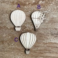 Handmade wooden DIY hot air balloon cutout in three unique styles, ready for paint or decorating