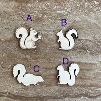 Handmade wooden DIY squirrel cutout in four unique styles, ready to paint or decorate