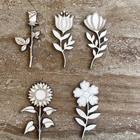 Handmade wooden DIY flower cutout in five unique styles, ready for paint or decorating