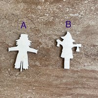 Handmade wooden DIY scarecrow cutout in two unique styles, ready for paint or decorating