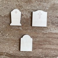 Handmade wooden DIY tombstone cutout in two unique styles, ready for paint or decorating