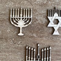Handmade wooden DIY menorah cutout in three unique styles, ready for paint or decorating