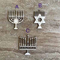 Handmade wooden DIY menorah cutout in three unique styles, ready for paint or decorating