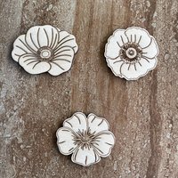 Handmade wooden DIY poppy flower cutout in three unique styles, ready for paint or decorating