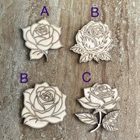 Handmade wooden DIY rose cutout in four unique styles, ready for paint or decorating