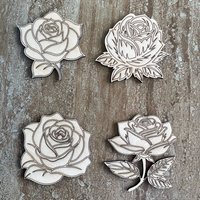 Handmade wooden DIY rose cutout in four unique styles, ready for paint or decorating