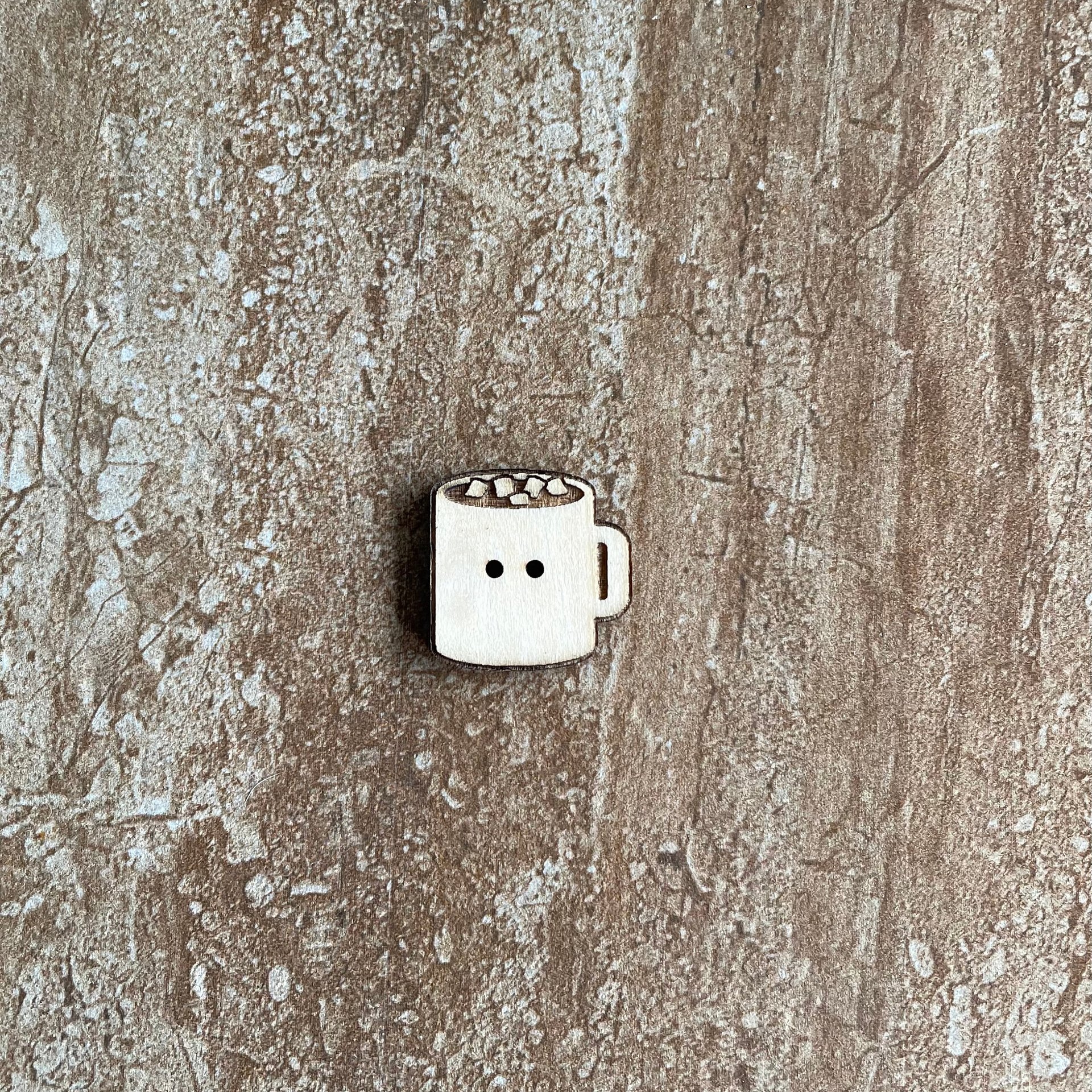 Wooden hot cocoa craft buttons, perfect for DIY projects and sewing