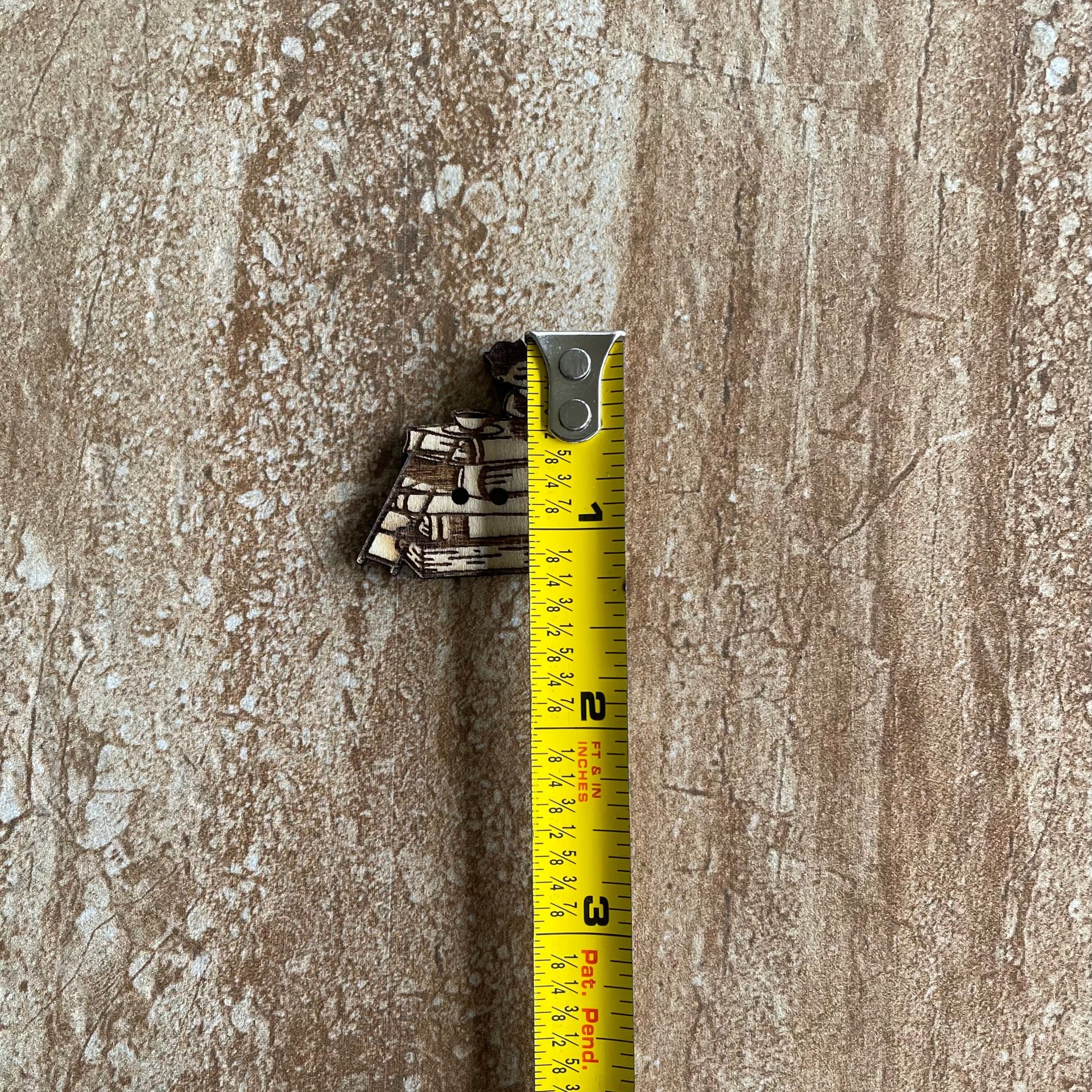 Handmade wooden book-shaped buttons for crafts, sewing, and scrapbooking projects