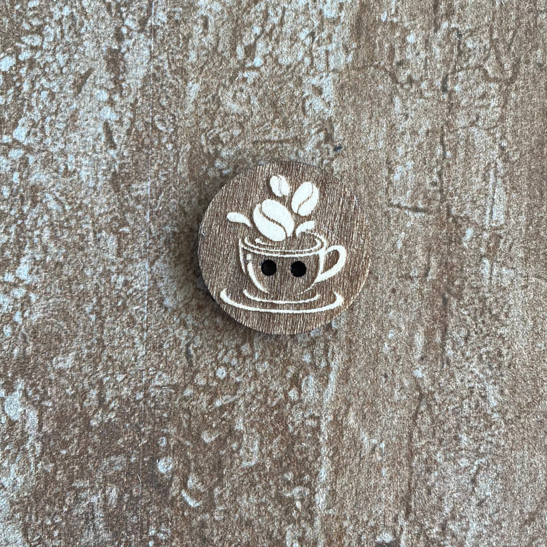 Handmade wood coffee mug buttons for crafts, sewing, and scrapbooking