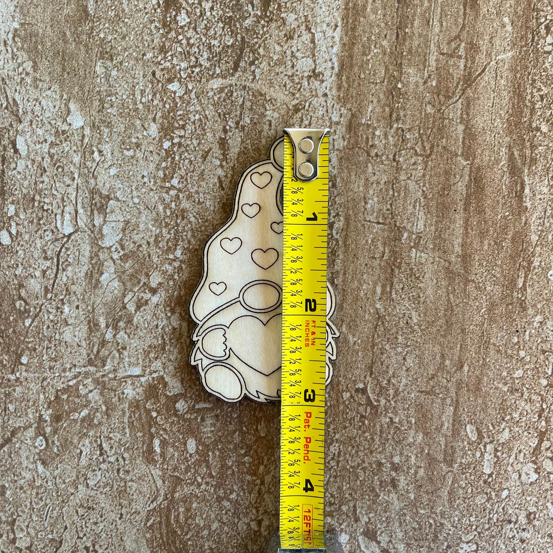 Handmade wooden DIY Valentine gnome cutout in three unique styles, ready for paint or decorating