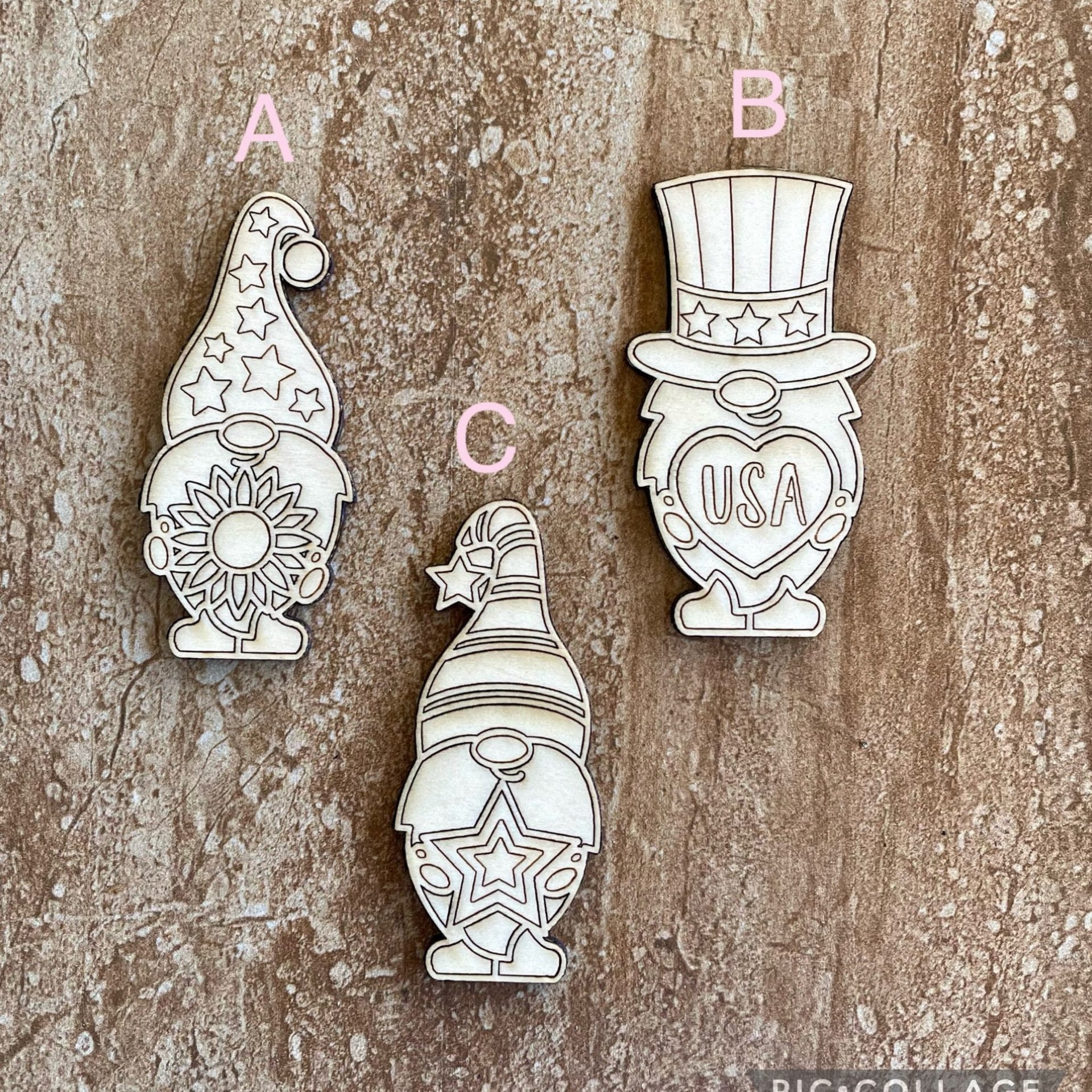 Handmade wooden DIY gnome cutout in three unique styles, ready for paint or decorating
