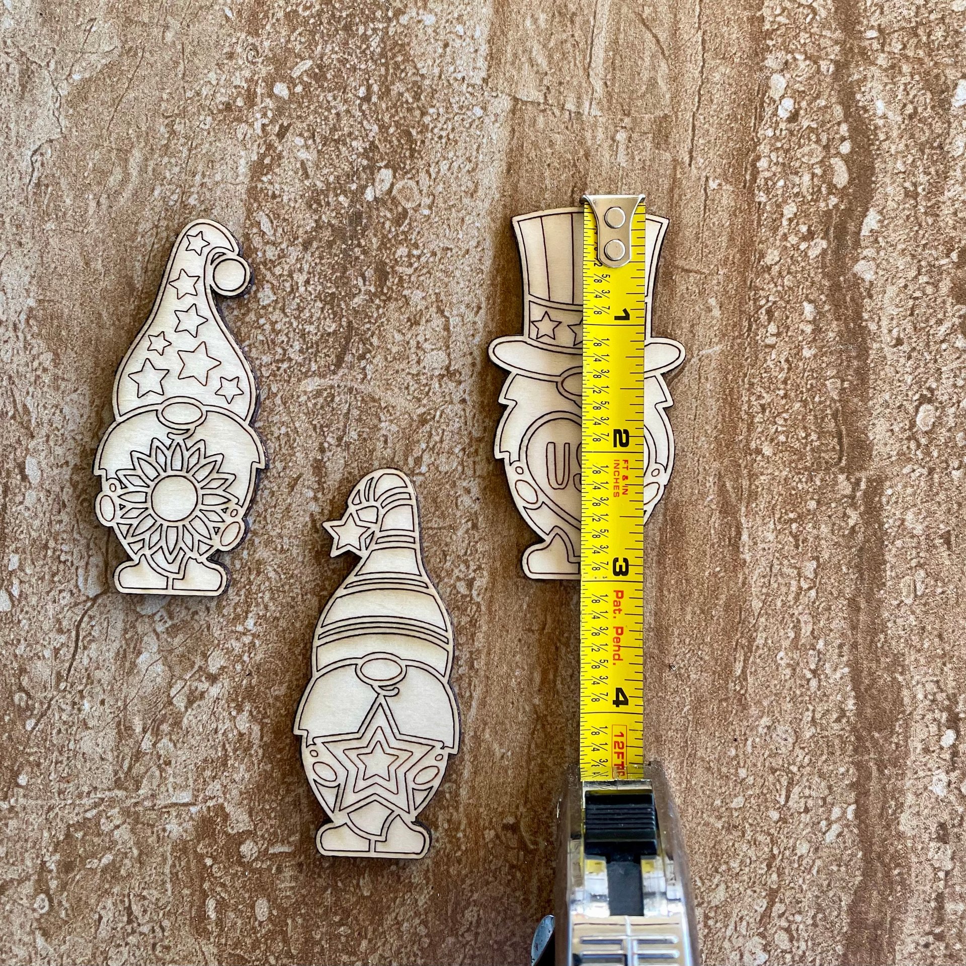 Handmade wooden DIY gnome cutout in three unique styles, ready for paint or decorating