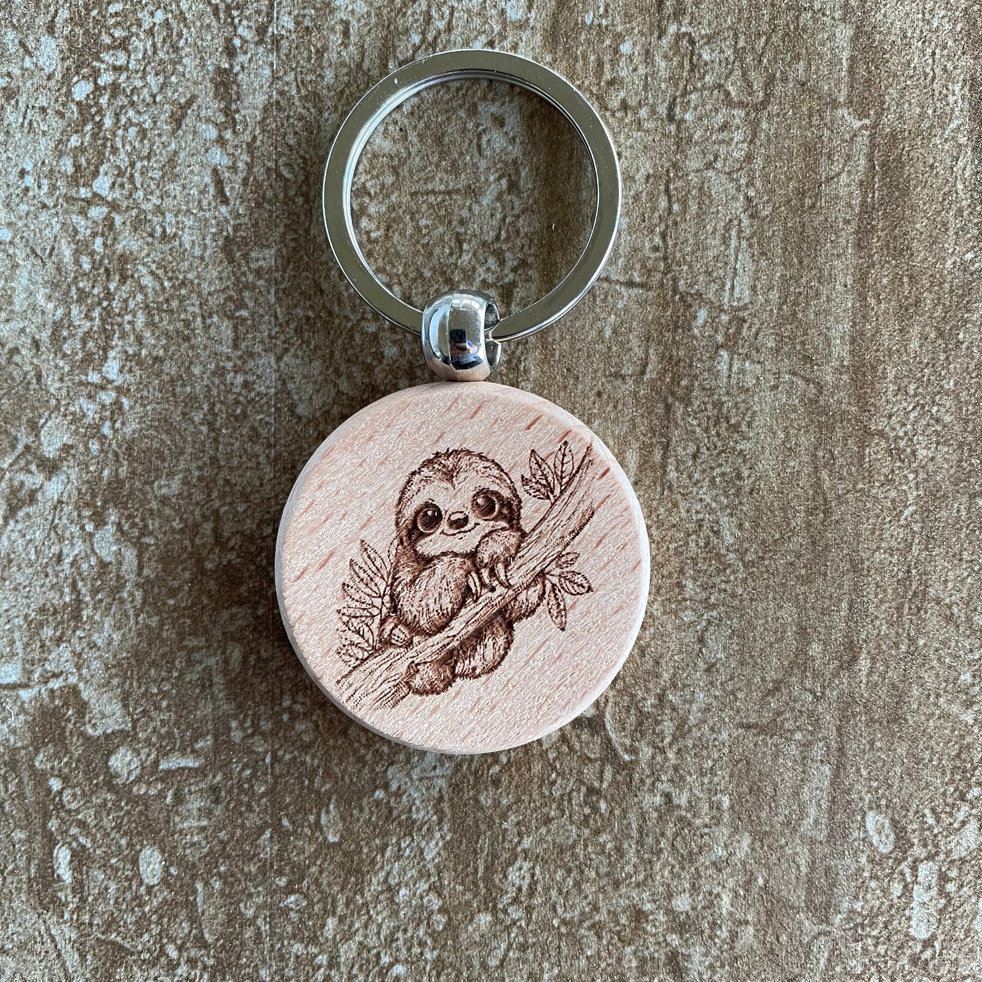 Handmade bamboo wooden sloth keychain