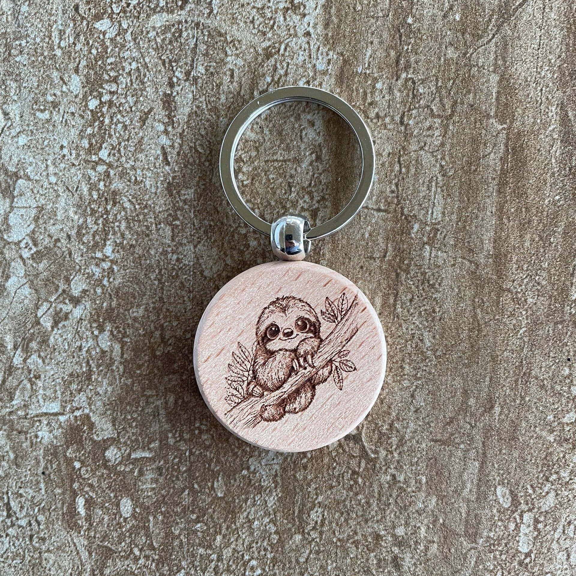 Handmade bamboo wooden sloth keychain