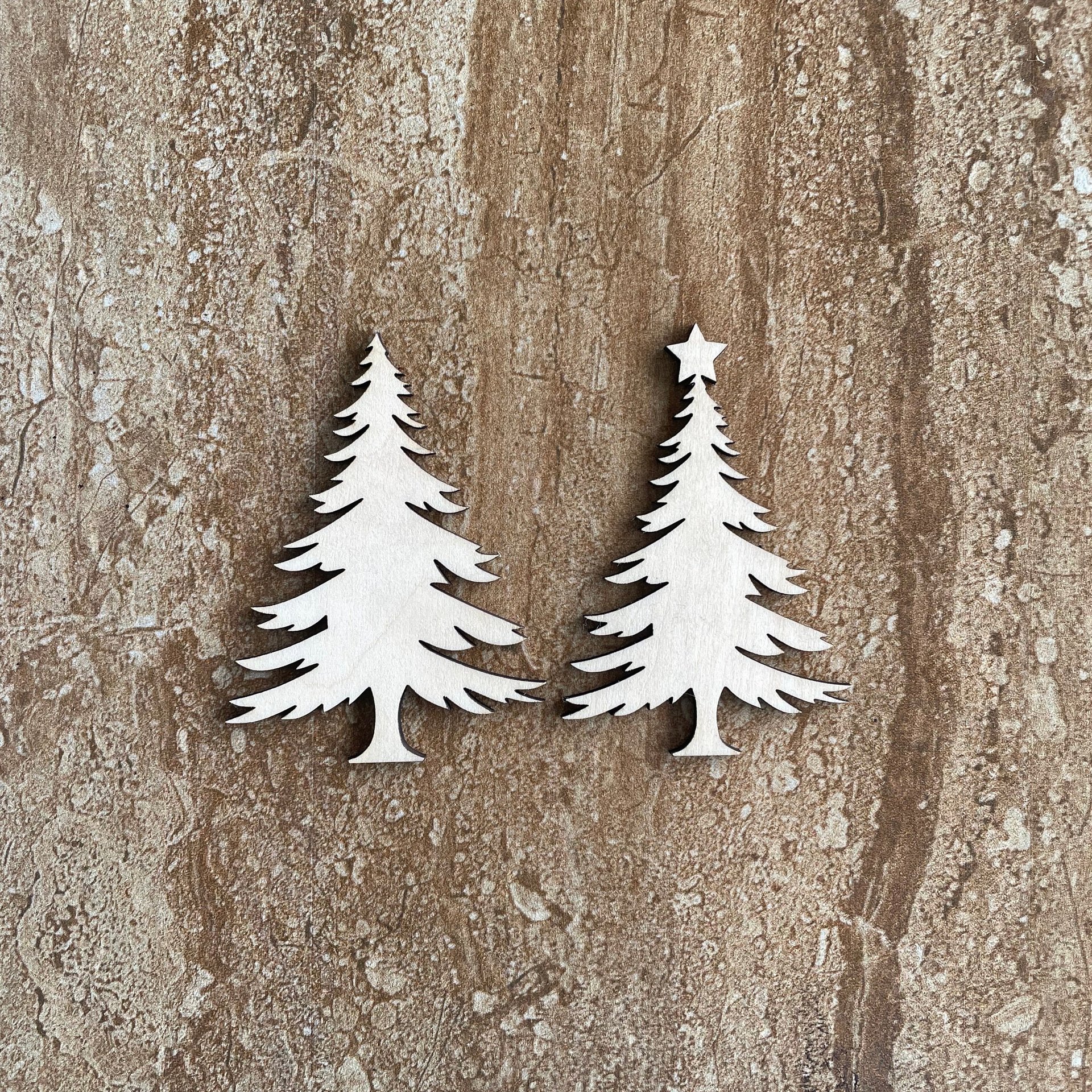 Handmade wooden DIY Christmas tree cutout in two unique styles, ready for paint or decorating