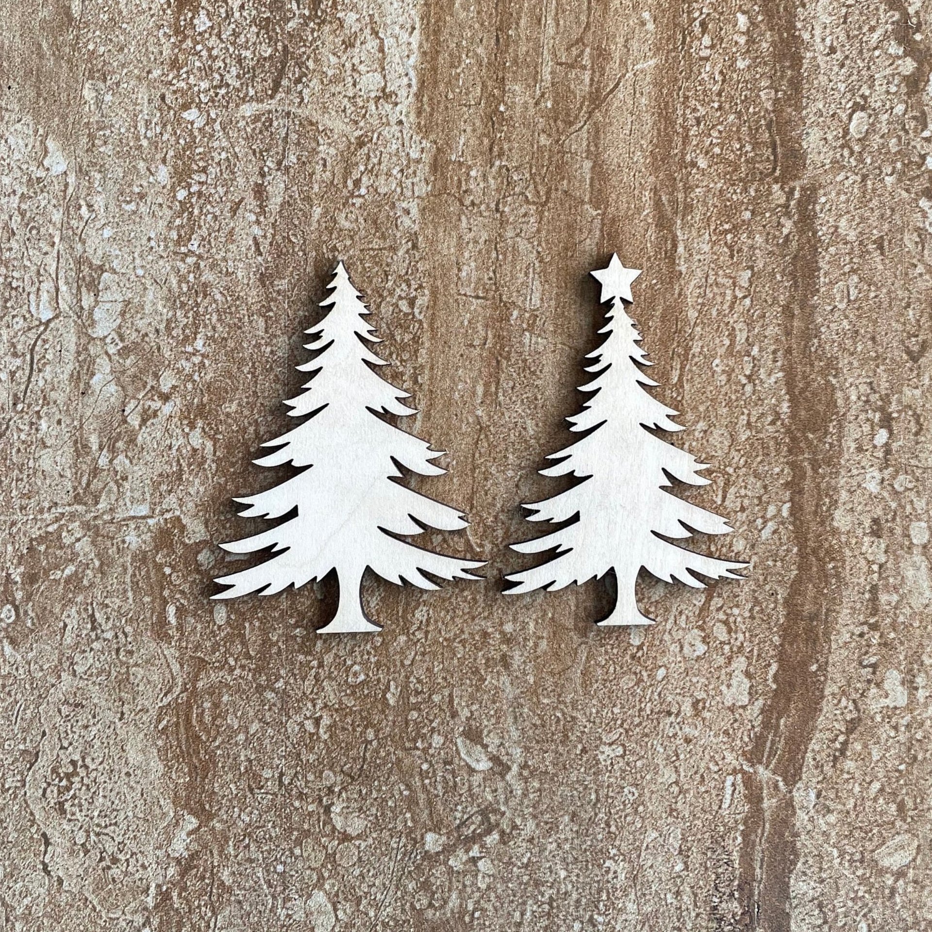 Handmade wooden DIY Christmas tree cutout in two unique styles, ready for paint or decorating