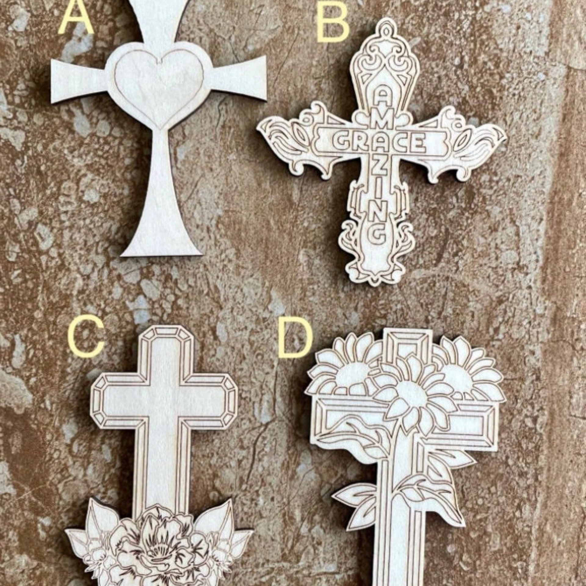 Handmade wooden DIY cross cutout in four unique styles, ready for paint or decorating