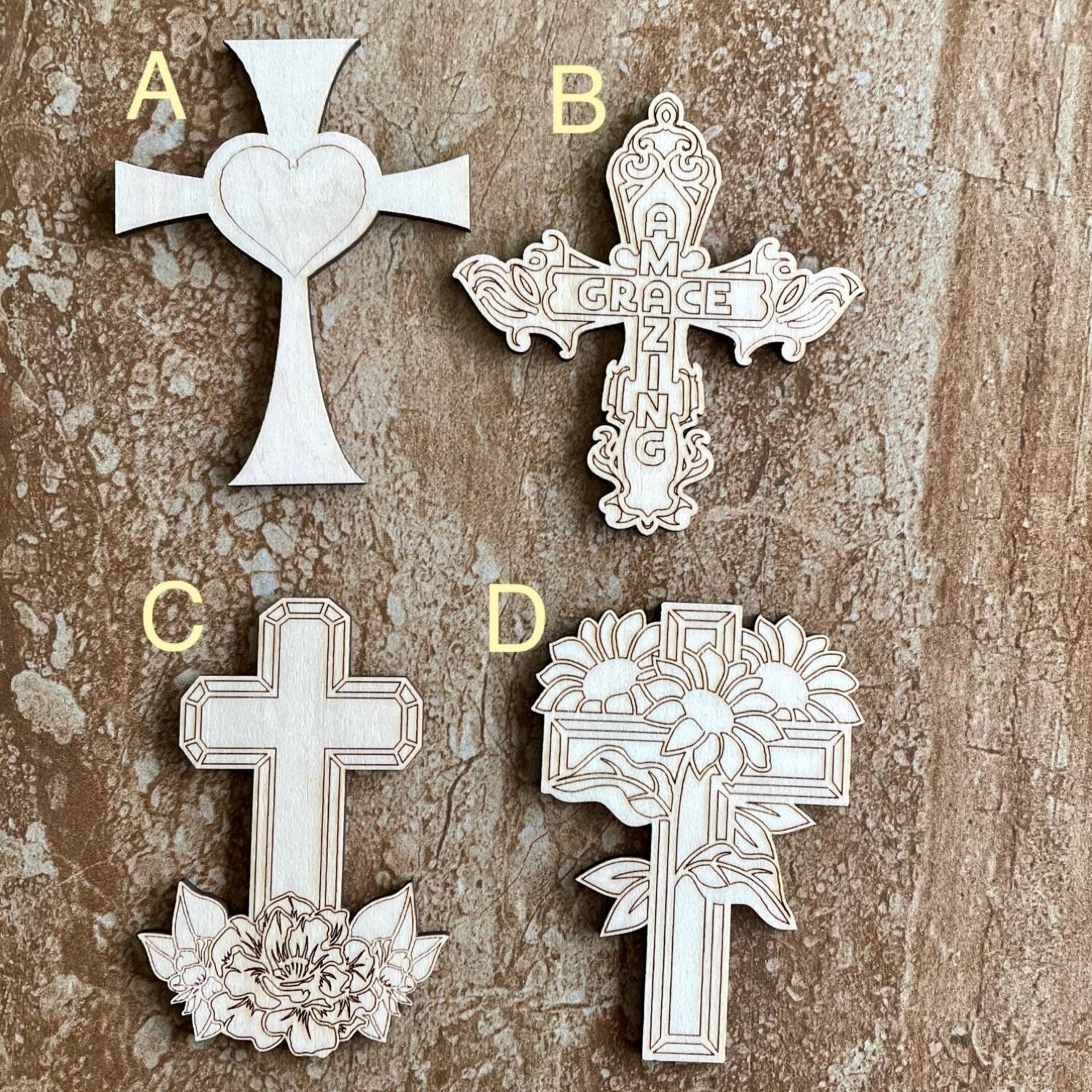Handmade wooden DIY cross cutout in four unique styles, ready for paint or decorating