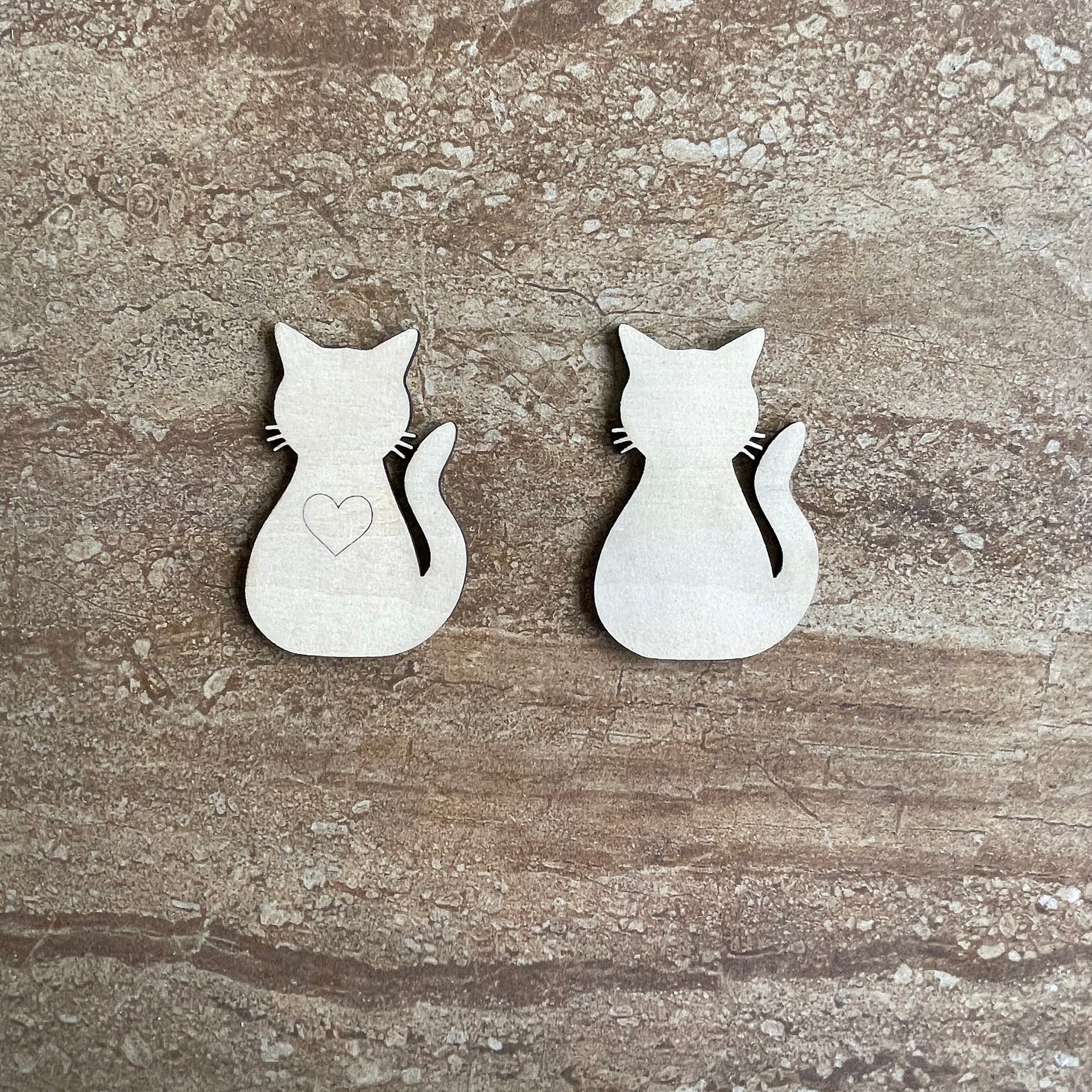 Handmade wooden DIY cat cutout in two unique styles, ready to paint or decorate
