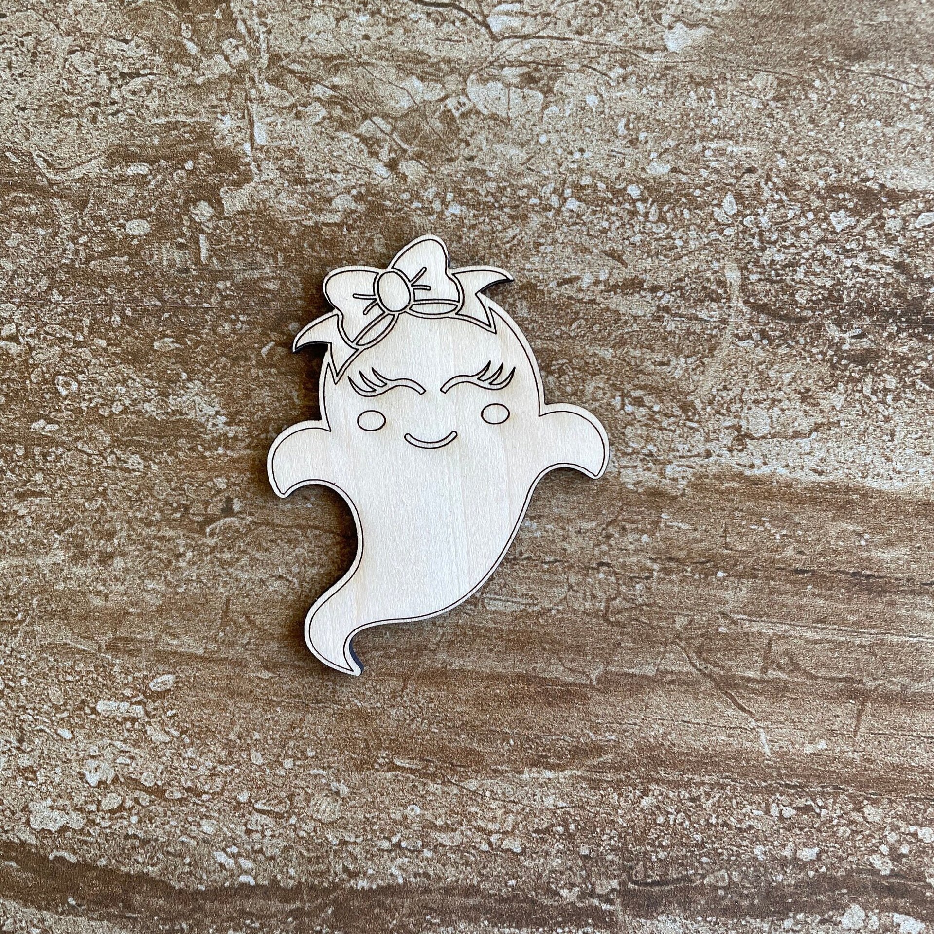 Handmade wooden DIY ghost cutout ready for paint or decorating