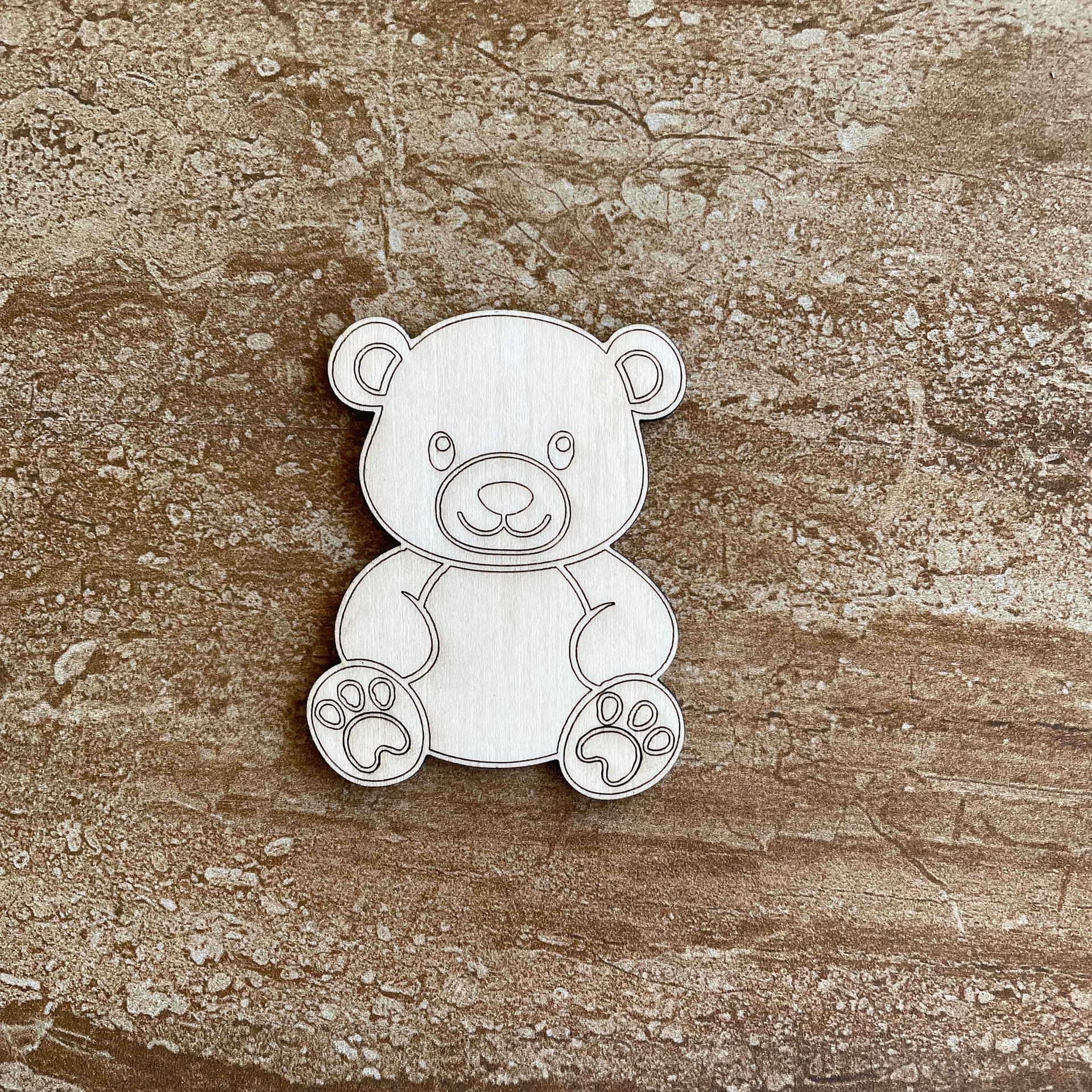 Handmade wooden DIY teddy bear cutout ready to paint or decorate