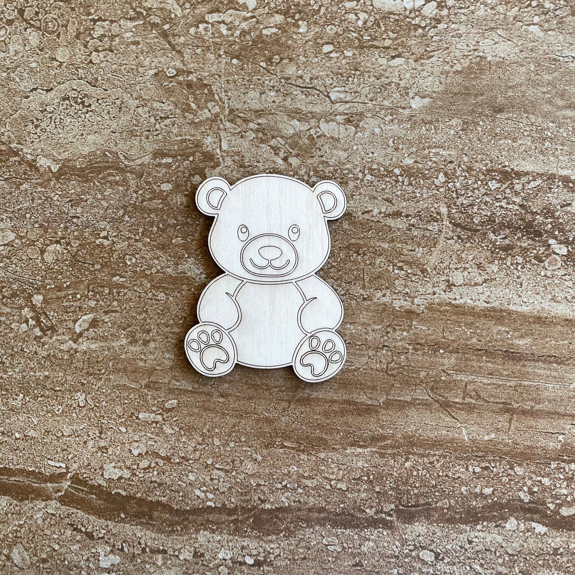 Handmade wooden DIY teddy bear cutout ready to paint or decorate