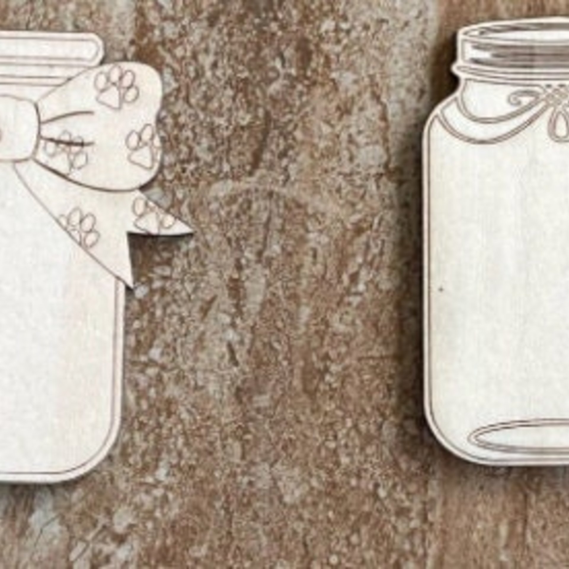 Handmade wooden DIY mason jar cutout in four unique styles, ready for paint or decorating