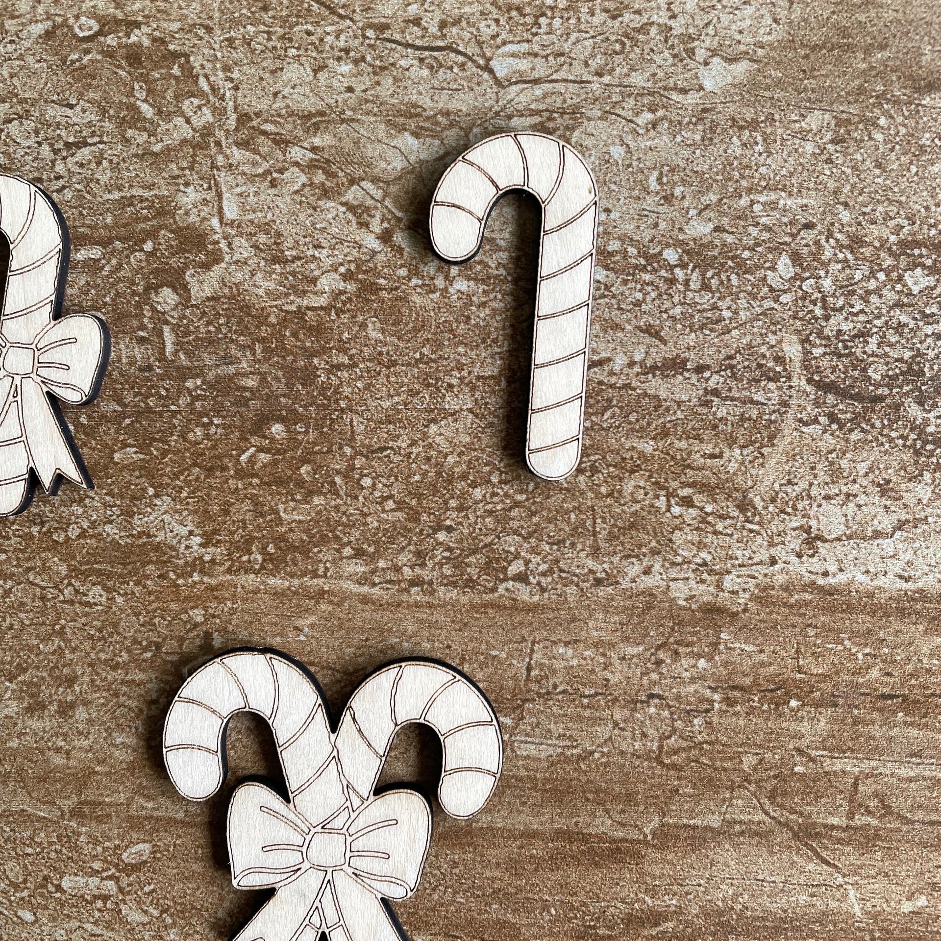 Handmade wooden DIY Candy cane cutout in three unique styles, ready for paint or decorating