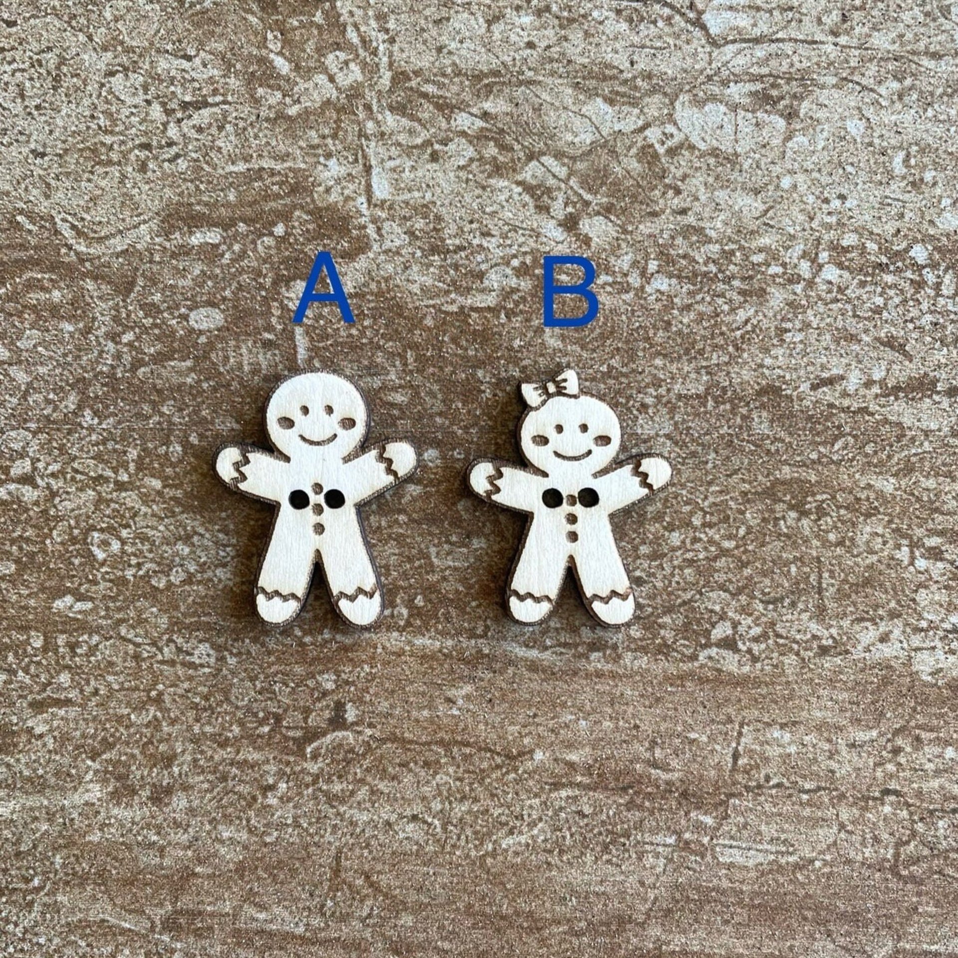 Handmade wooden gingerbread man buttons for crafts, sewing, and scrapbooking