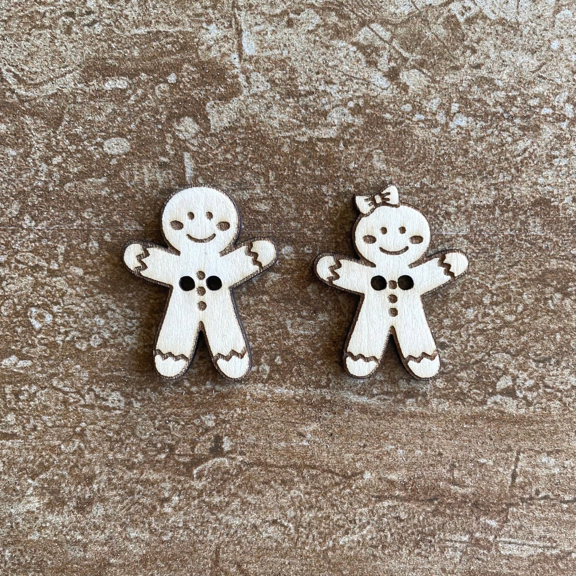 Handmade wooden gingerbread man buttons for crafts, sewing, and scrapbooking