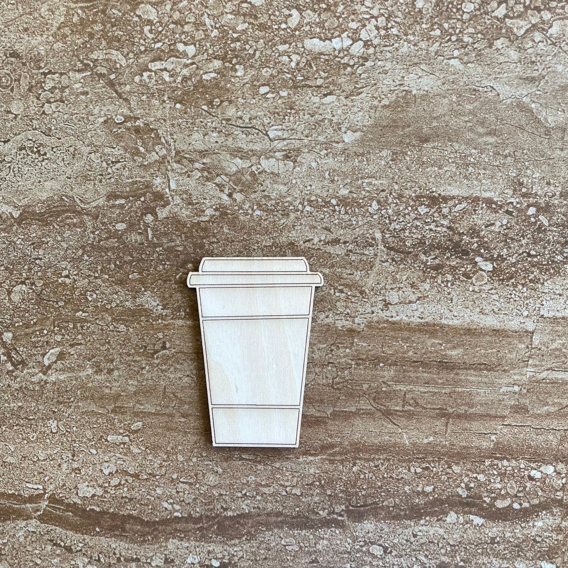 Handmade wooden DIY Styrofoam coffee cup cutout ready for paint or decorating