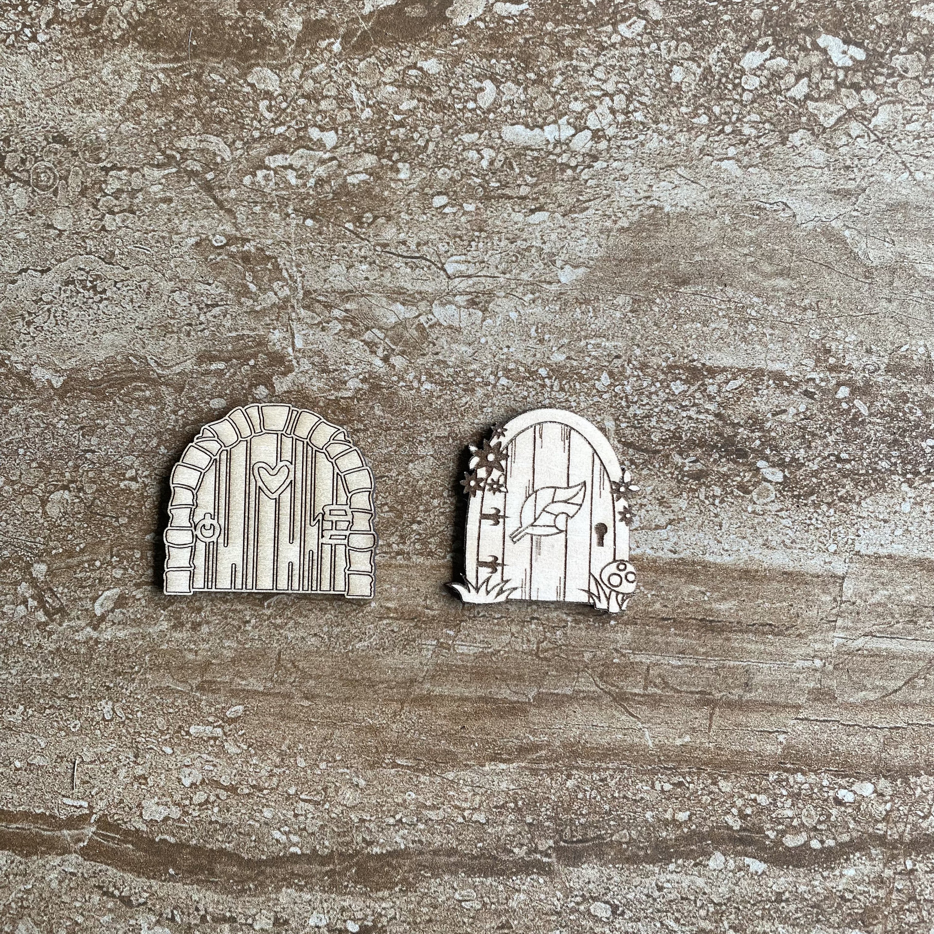 Handmade wooden DIY fairy door cutout in two unique styles, ready for paint or decorating