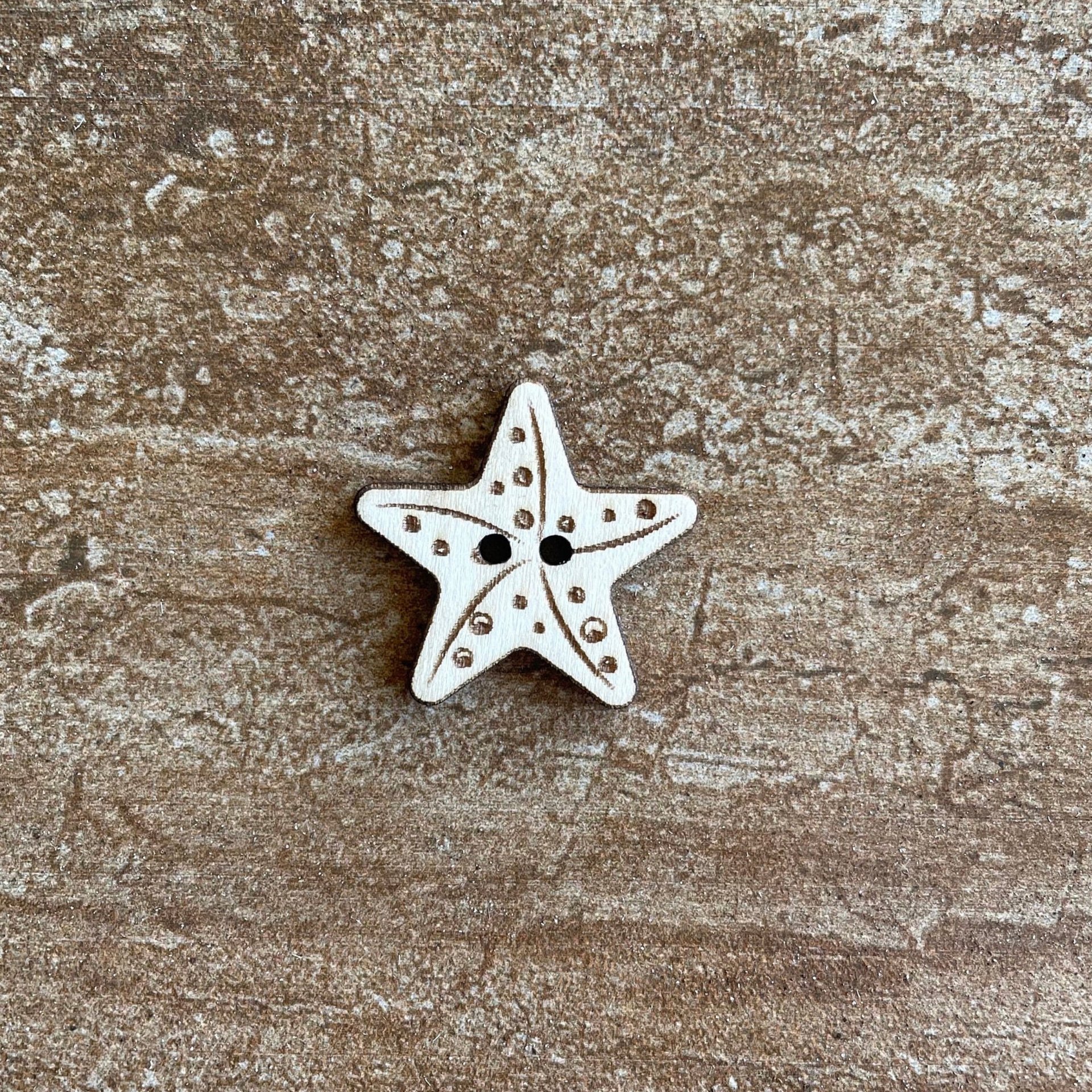 Handmade wooden starfish buttons for crafts, sewing or scrapbooking