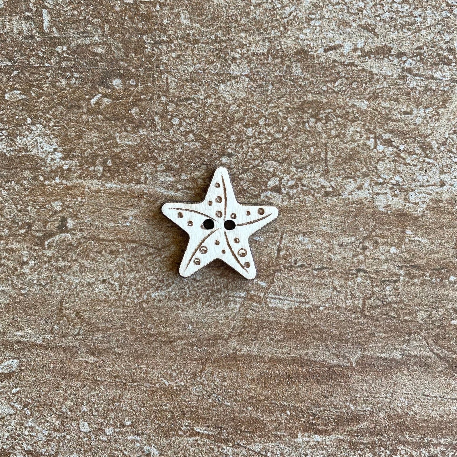 Handmade wooden starfish buttons for crafts, sewing or scrapbooking