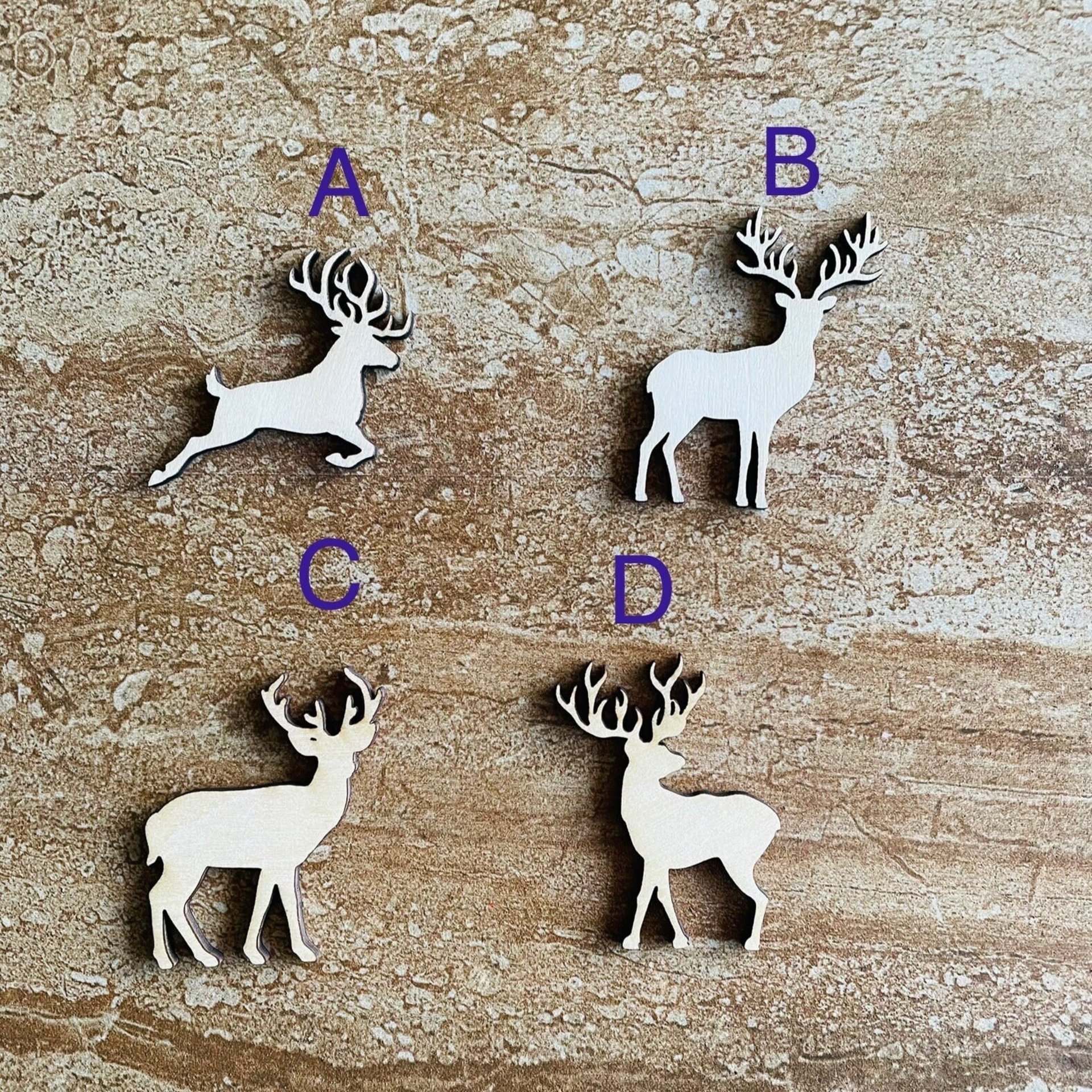 Handmade wooden DIY deer cutout in four unique styles, ready to paint or decorate