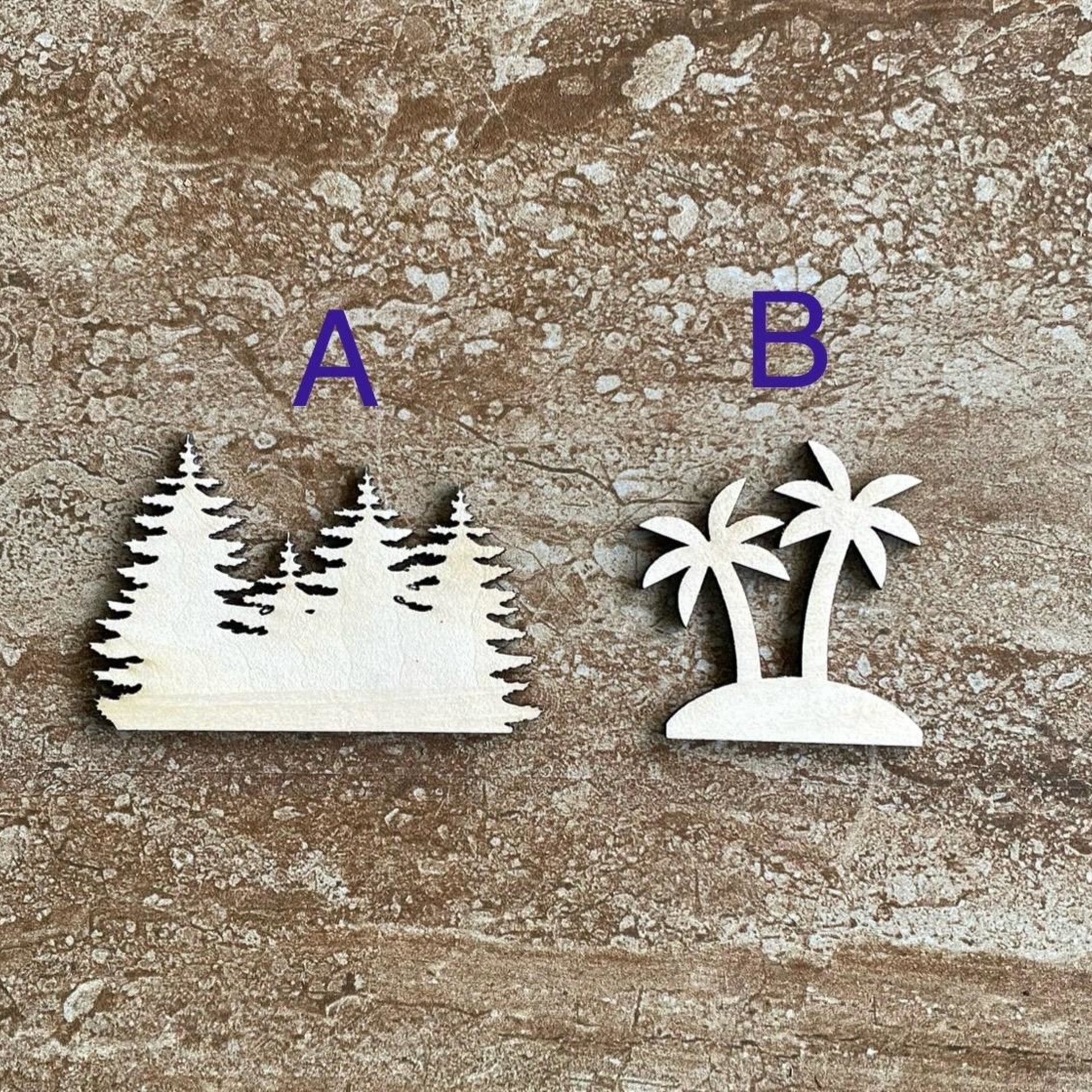 Handmade wooden DIY tree cutout in two unique styles, ready for paint or decorating