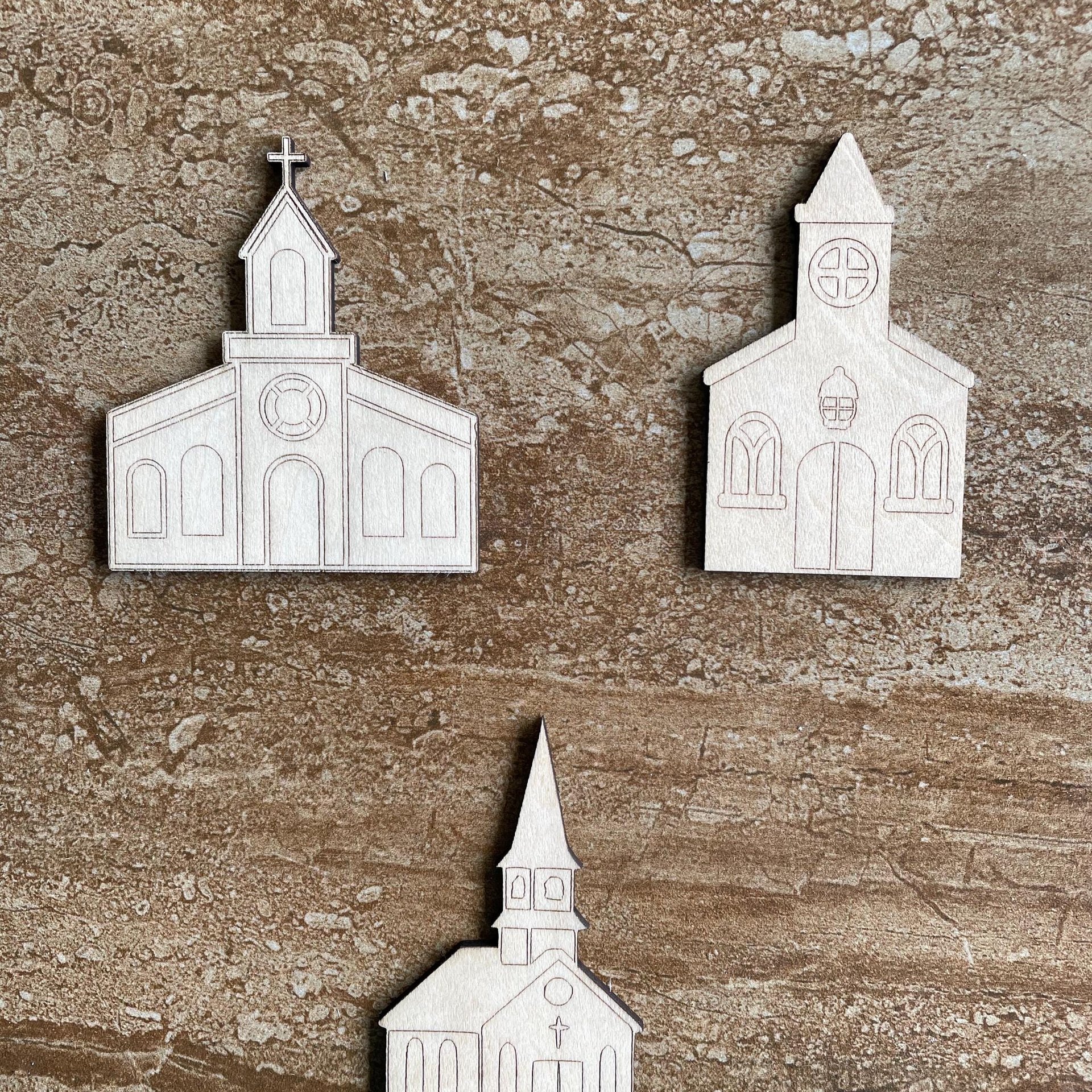 Handmade wooden DIY church cutout in three unique styles, ready to paint or decorate