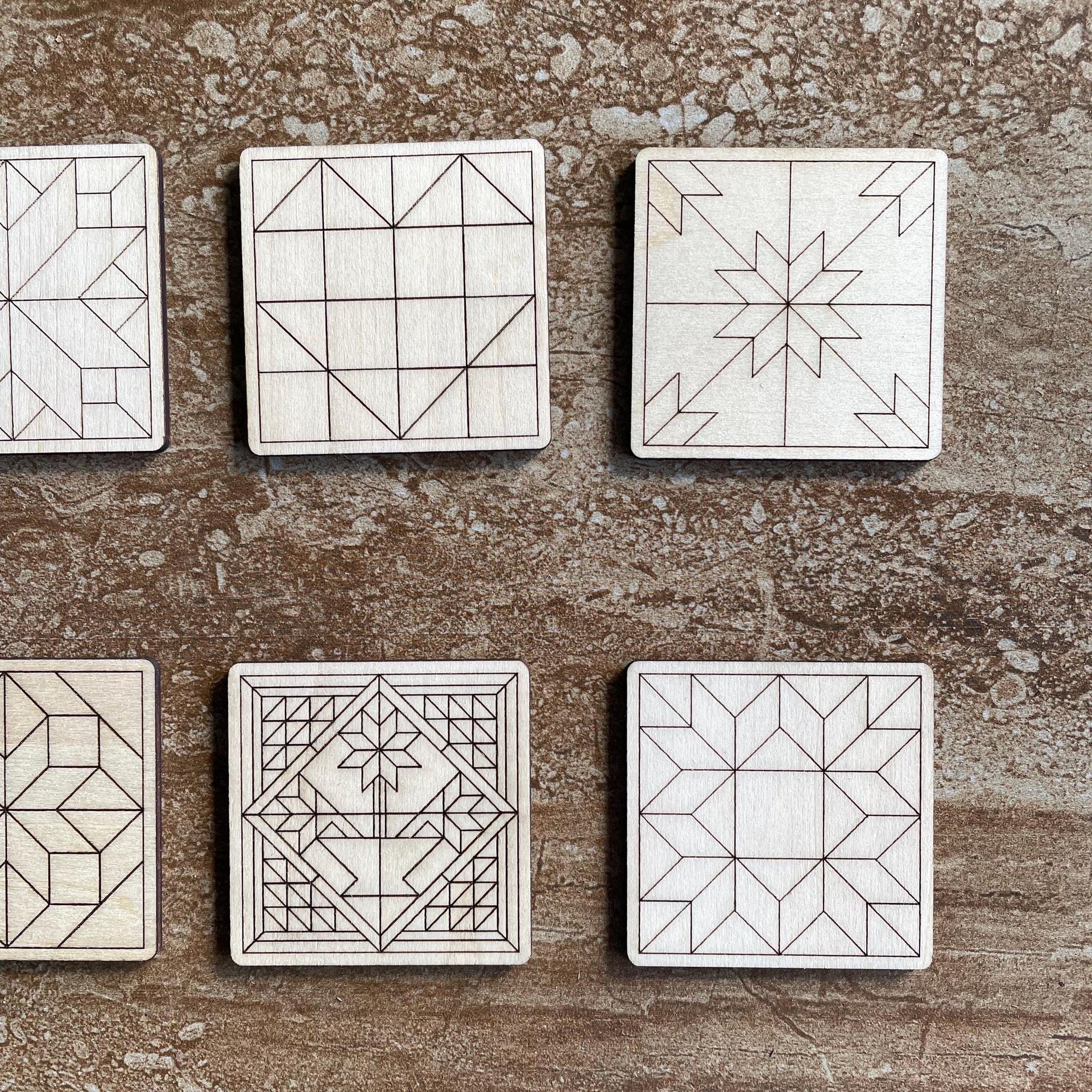 Handmade wooden DIY barn quilt cutout in six unique styles, ready for paint or decorating