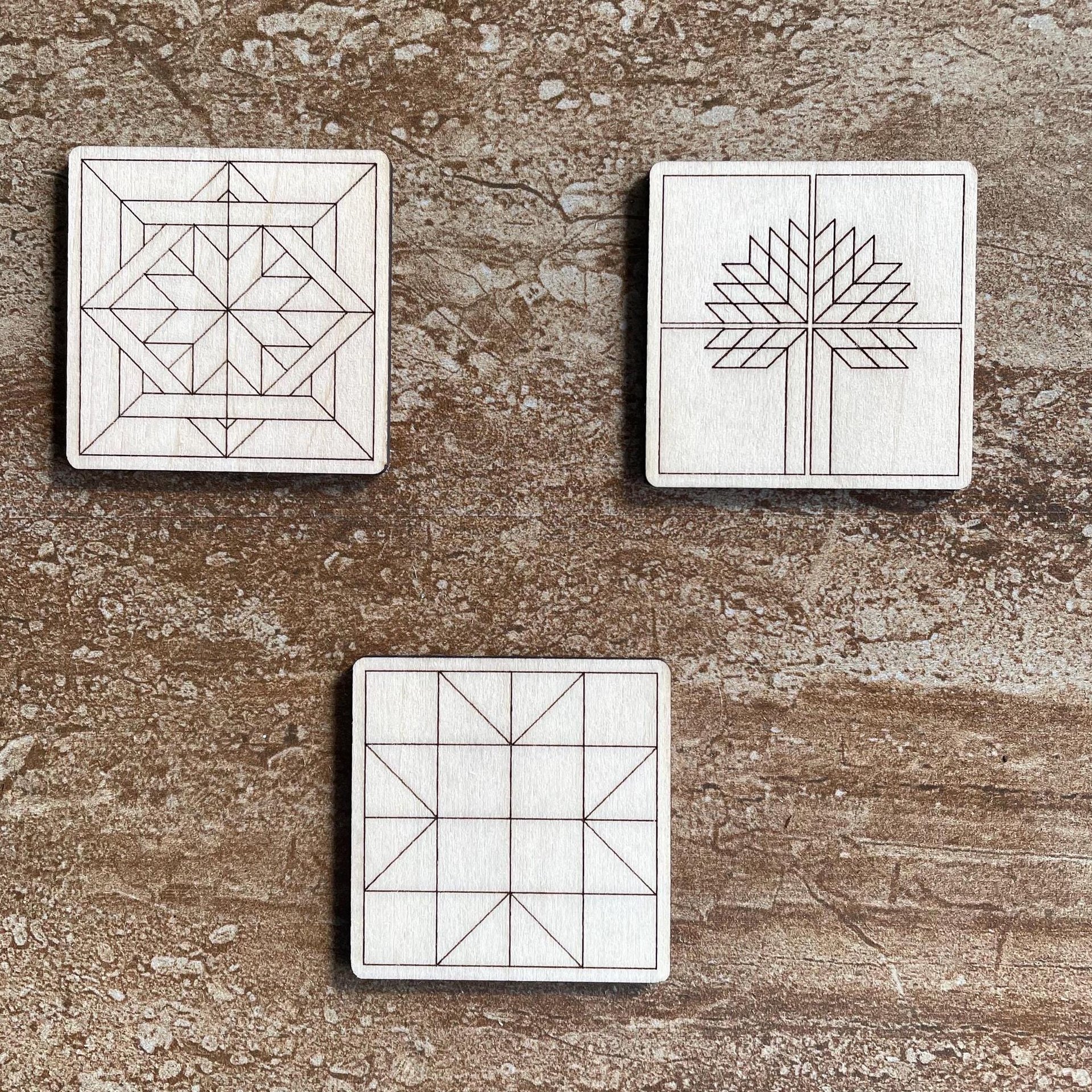 Handmade wooden DIY barn quilt cutout in three unique styles, ready for paint or decorating