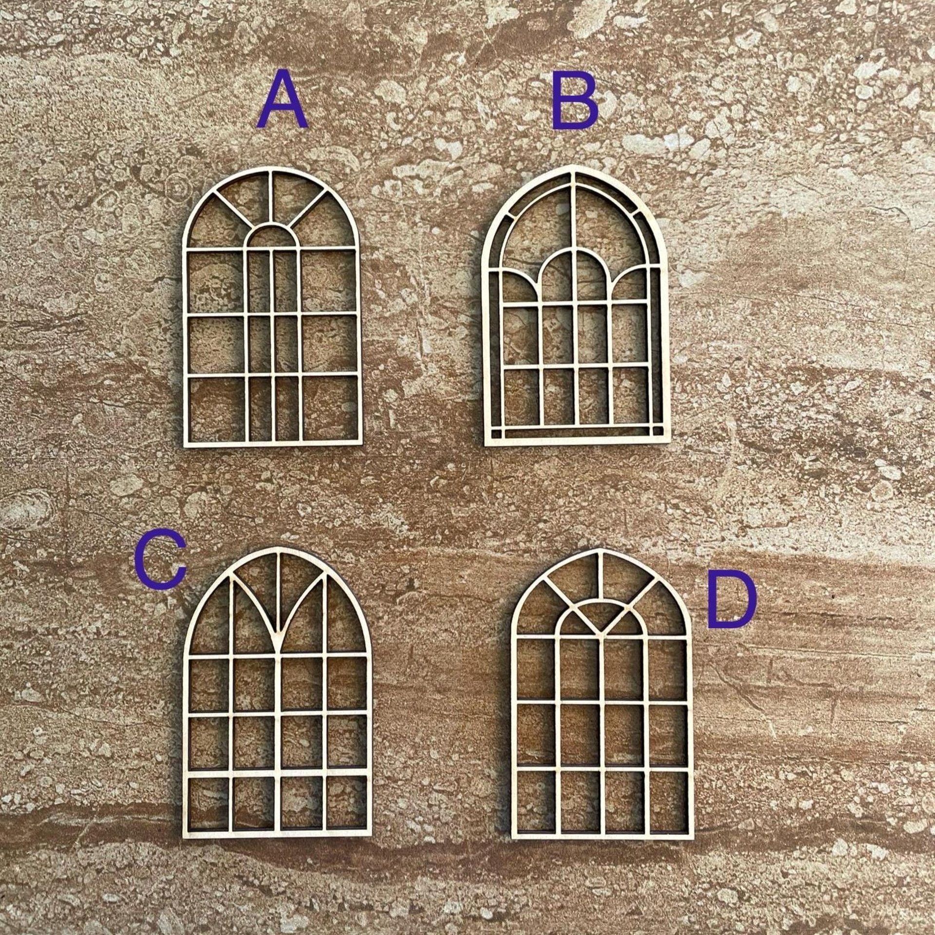 Handmade wooden DIY window cutout in four unique styles, ready for paint or decorating