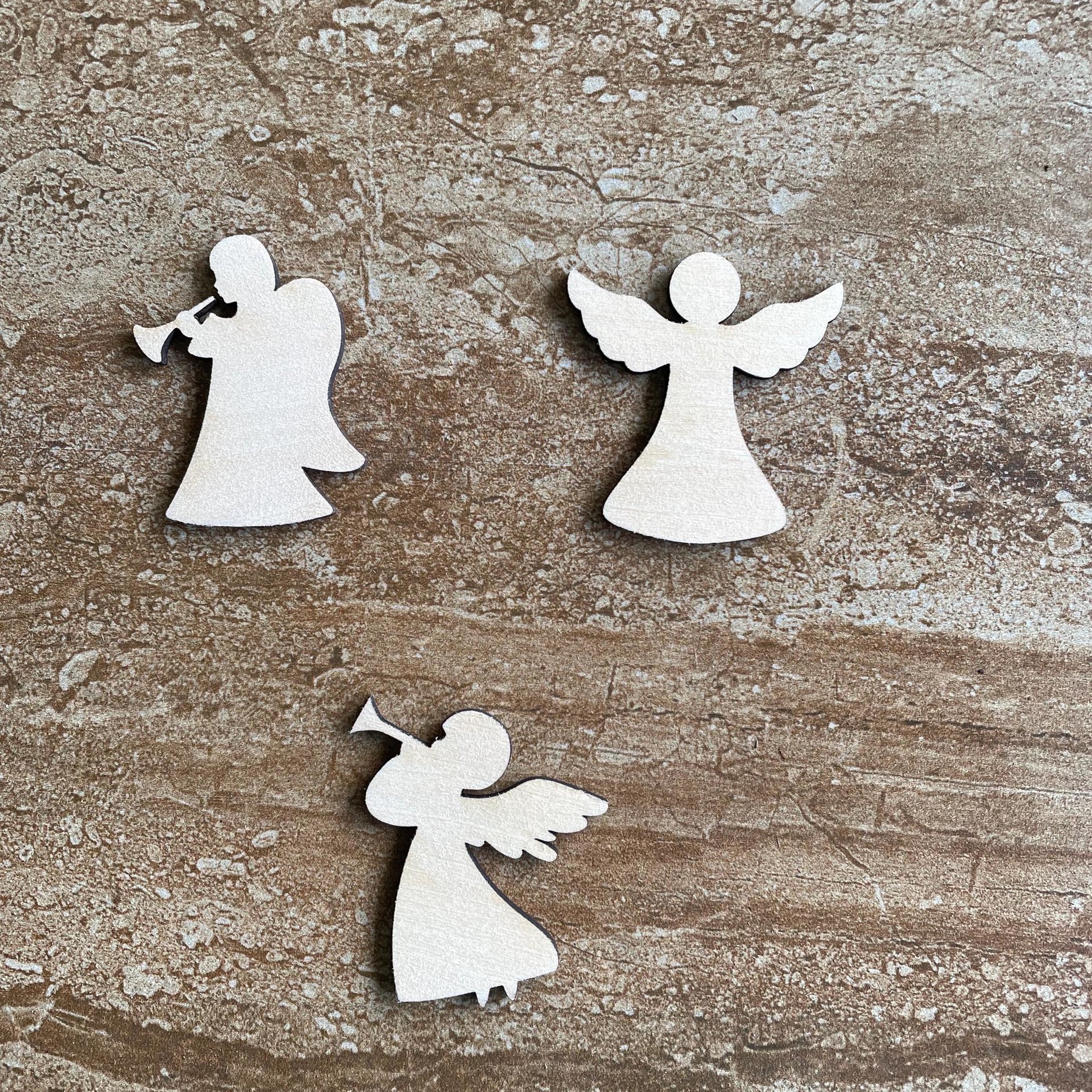 Handmade wooden DIY angel cutout in three unique styles, ready for paint or decorating