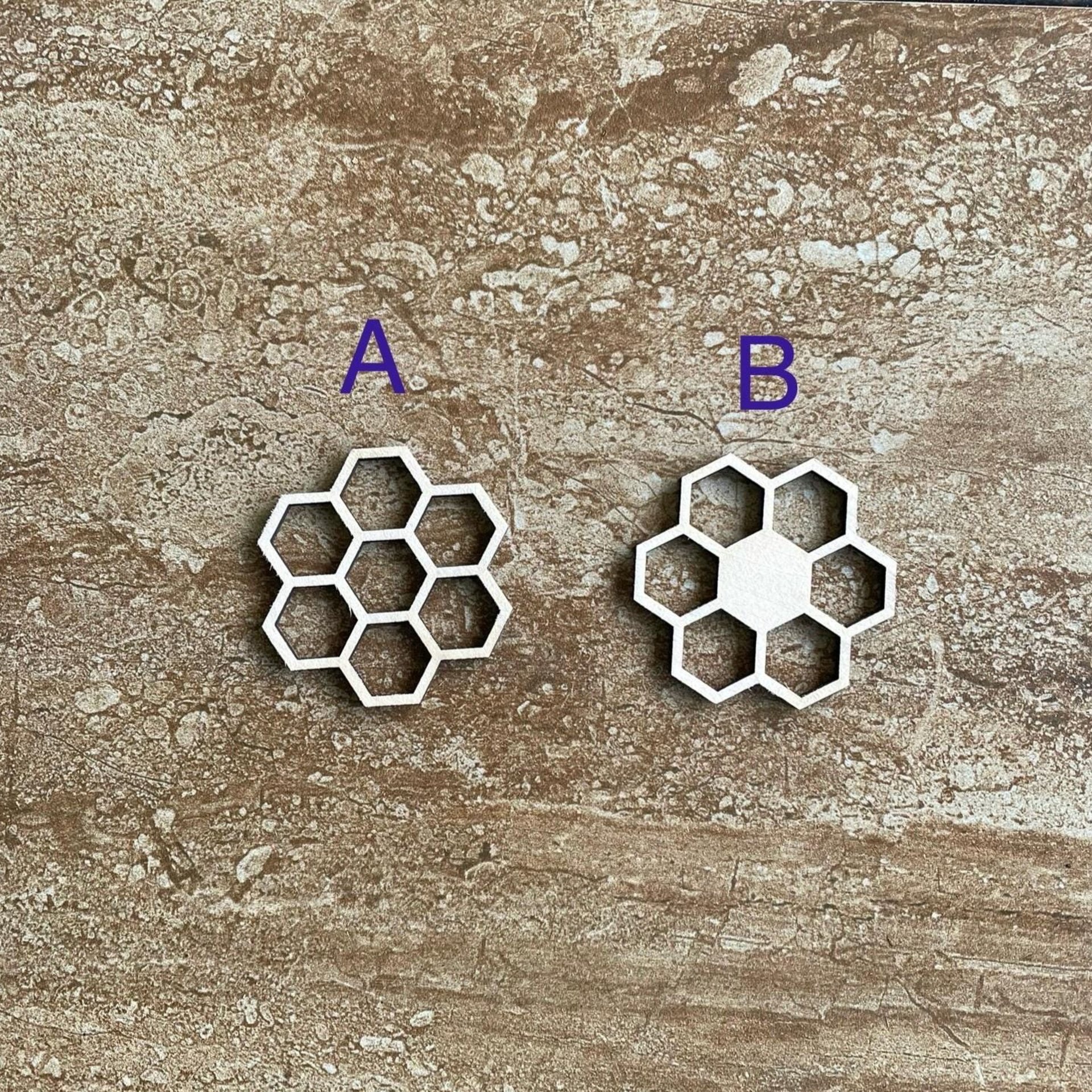 Handmade wooden DIY honey comb cutout in two unique styles, ready to paint or decorate