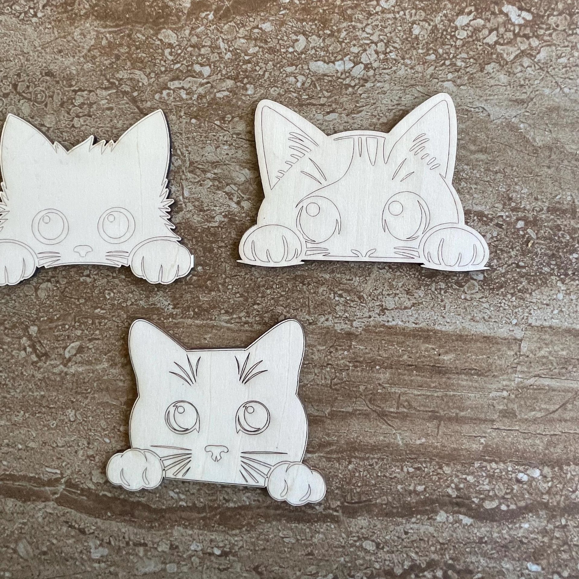 Handmade wooden DIY cat cutout in three unique styles, ready to paint or decorate