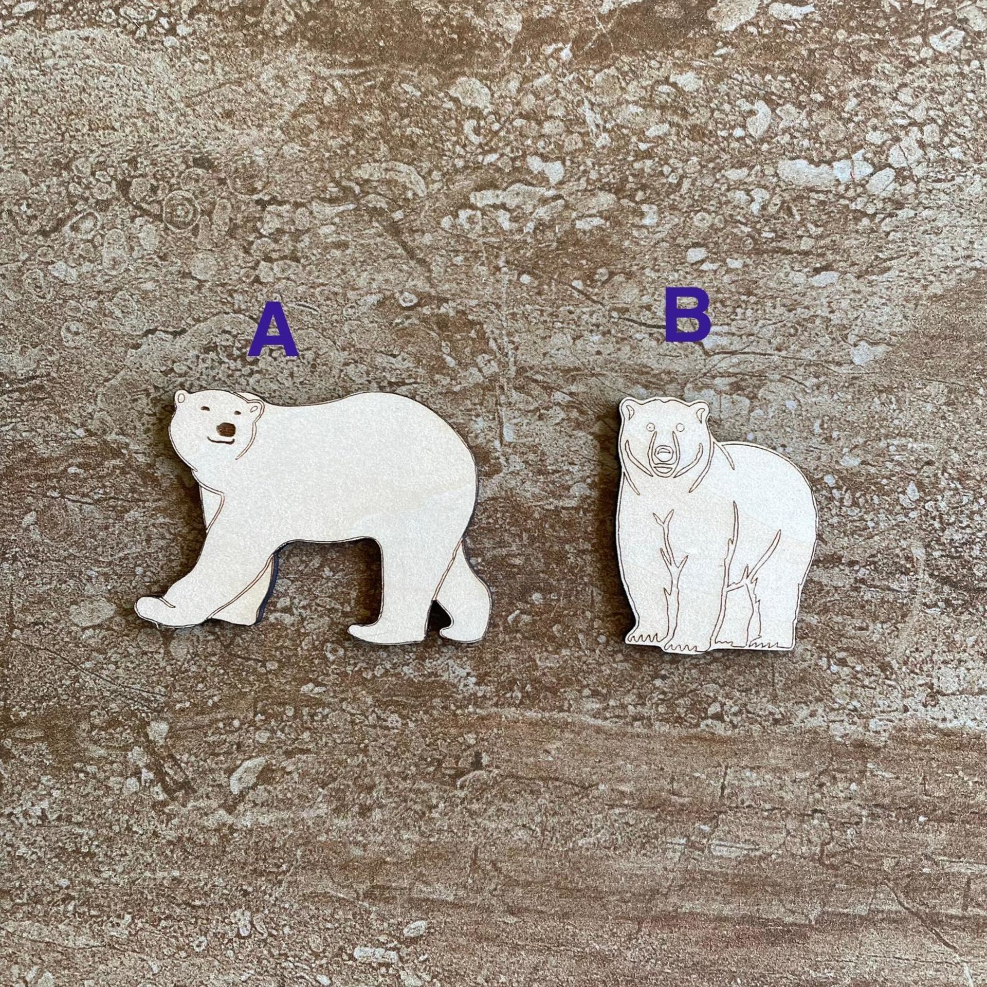 Handmade wooden DIY polar bear cutout in two unique styles, ready to paint or decorate