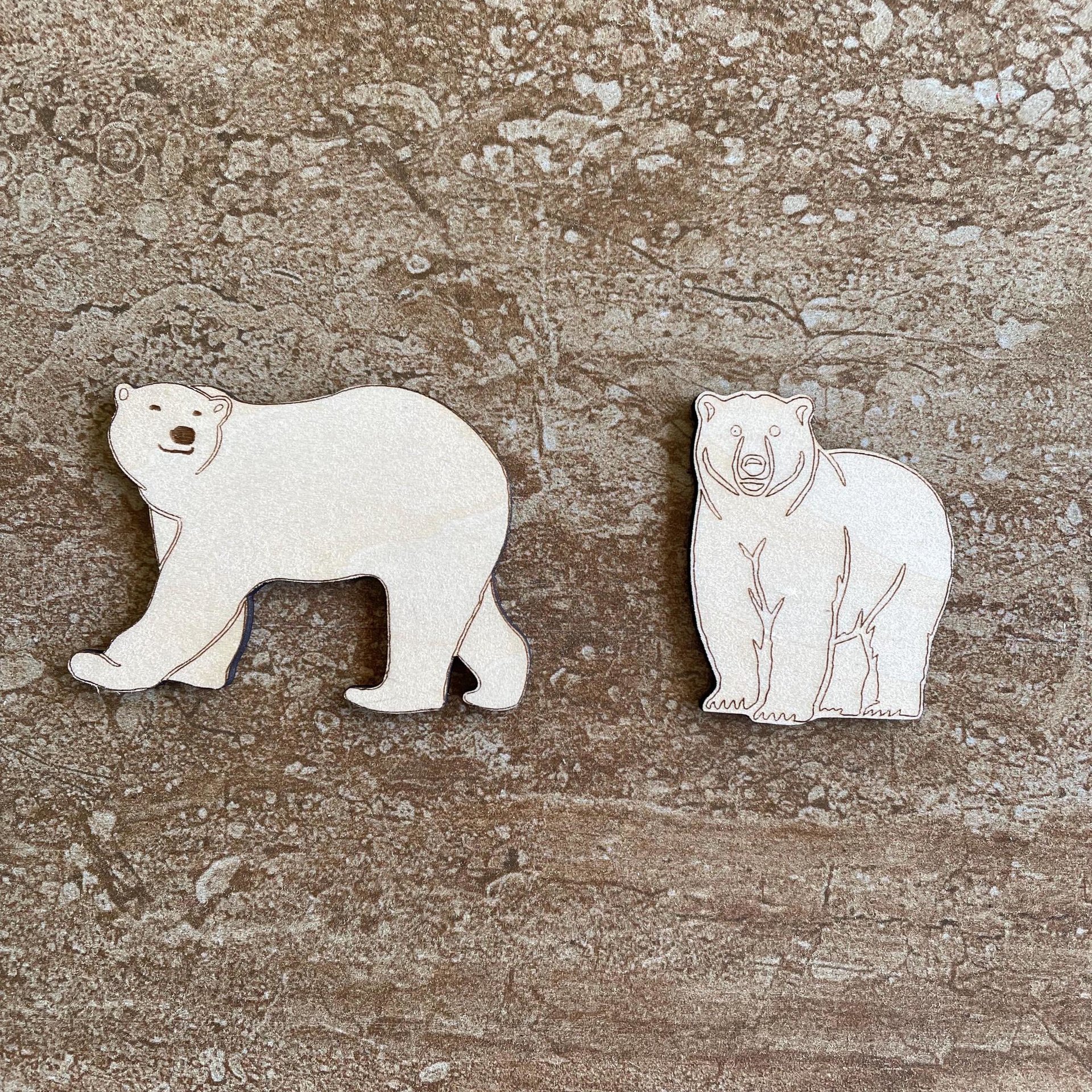 Handmade wooden DIY polar bear cutout in two unique styles, ready to paint or decorate